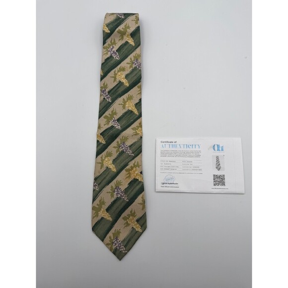 Saint Laurent Other - Yves Saint Laurent Necktie 100% Silk Tie Green Beige Floral Abstract Print Tie